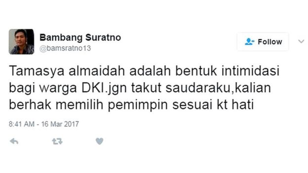 Penolakan aksi Tamasya Al Maidah di twitter