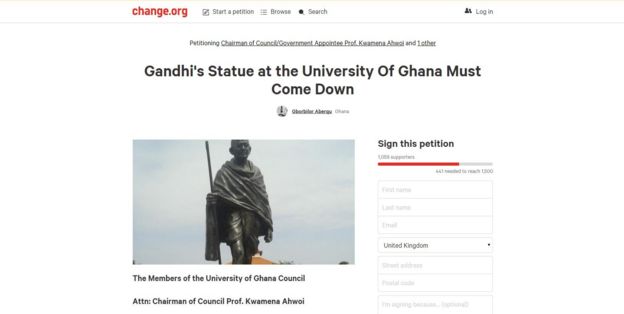 Petition Gandhi's Statue at the University Of Ghana Must Come Down
