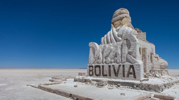 Monument to the Dakar rally in the Uyuni salt flat