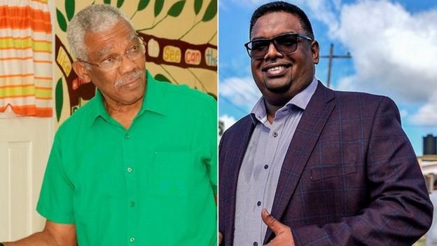 Composite pictures shows President David Granger and opposition rival Irfaan Ali