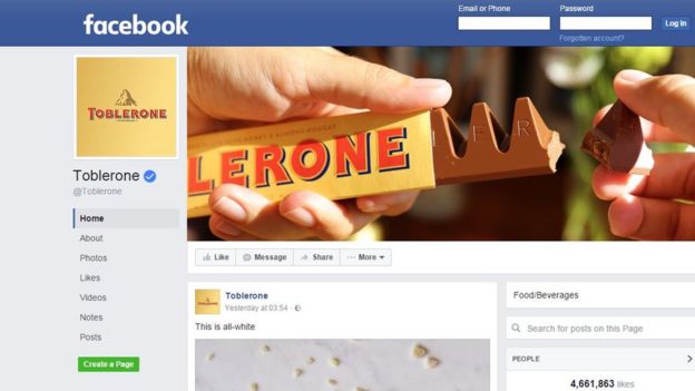 Página Facebook de Toblerone