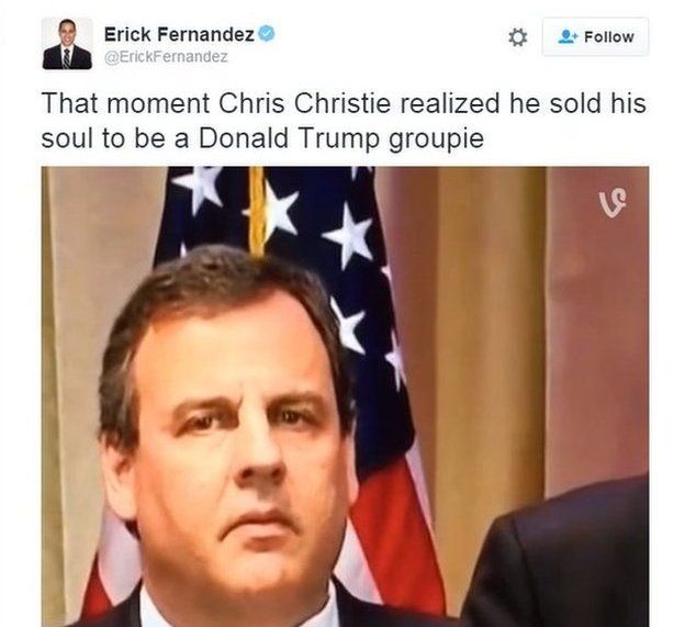 US Elections 2016 Chris Christie Mocked At Trump Speech BBC News