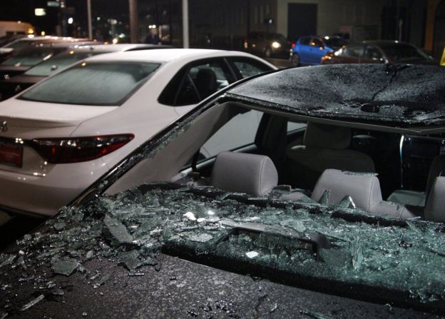 Damaged cars in Portland, Oregon, 10 November