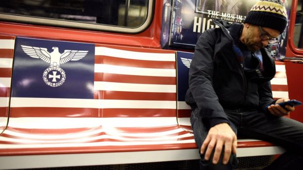 New York subway car with advertising