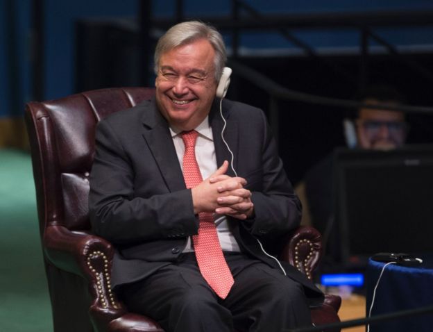 UN Secretary-General-designate Antonio Guterres speaks during the ceremony for the appointment of the Secretary-General during the 70th session of the General Assembly October 13, 2016 at the United Nations in New York