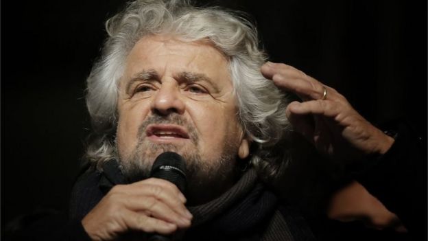 Leader of the Five Star Movement, Beppe Grillo, campaigns in Turin ahead of the Italian referendum, 2 December 2016