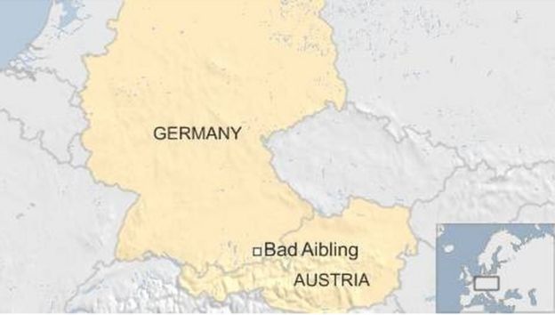 Map of Germany showing Bad Aibling, town where train crash happened - February 2016