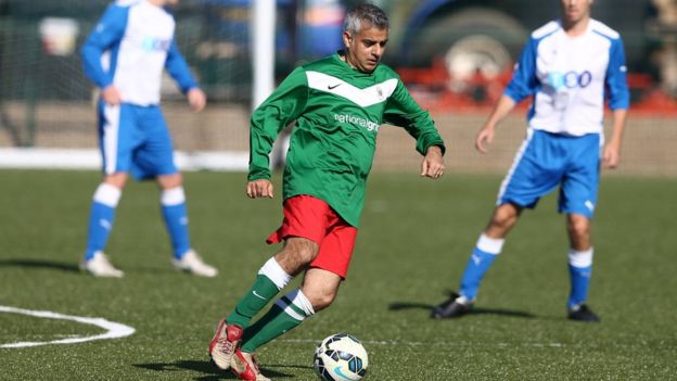 Sadiq Khan plays football at the 2015 Labour conference