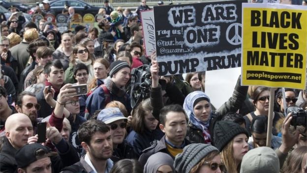 Anti-Trump protest outside Trump Tower, 19 March 2016