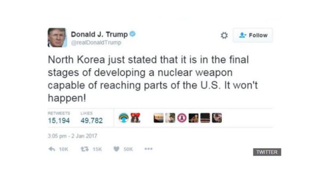 Ujumbe wa Twitter wa bwana Trump