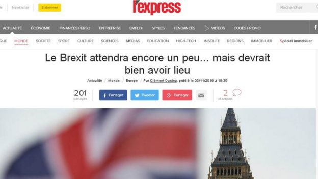Article in French daily L'Express discusses the High Court ruling on Brexit