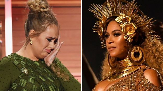 Adele and Beyonce at the Grammys