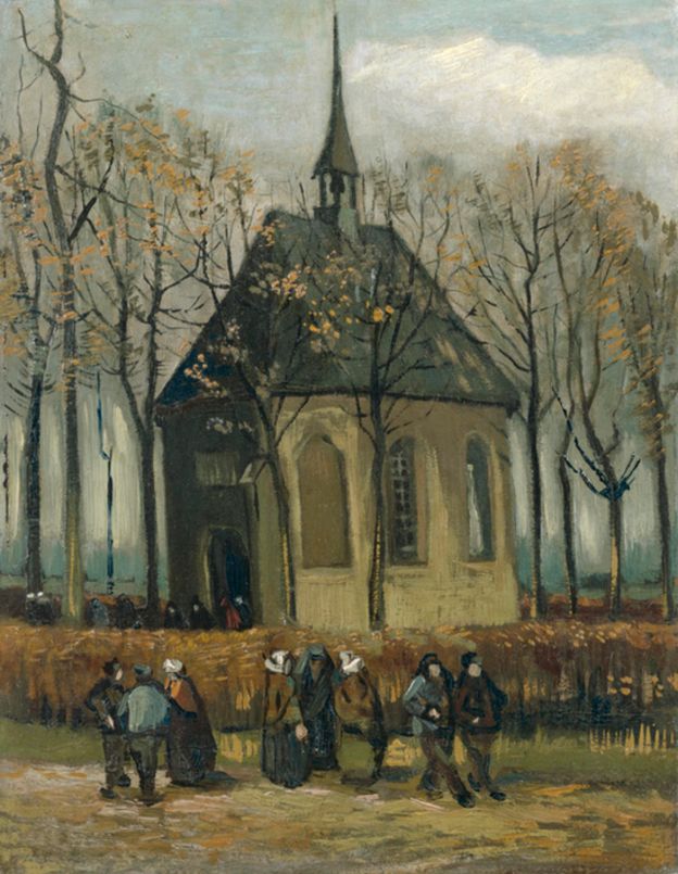 Vincent van Gogh, Congregación saliendo de la iglesia en Neunen, 1884-1885