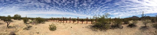 Mexico - US border seen from the Mexican side in the middle of the Sonoran desert, 2014