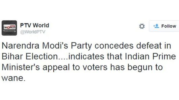 Narendra Modi's Party concedes defeat in Bihar Election....indicates that Indian Prime Minister's appeal to voters has begun to wane.