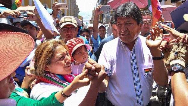 Bolivian President Evo Morales participates during a rally with supporters, in Cochabamba