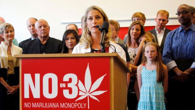 At Nationwide Children's Hospital's Research Institute Building, Sarah Denny, the hospital's attending paediatric physician, speaks during a news conference held by a coalition opposing a constitutional amendment to legalize marijuana for medical reasons and recreational use.