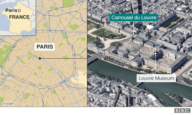 Map showing the Louvre in Paris