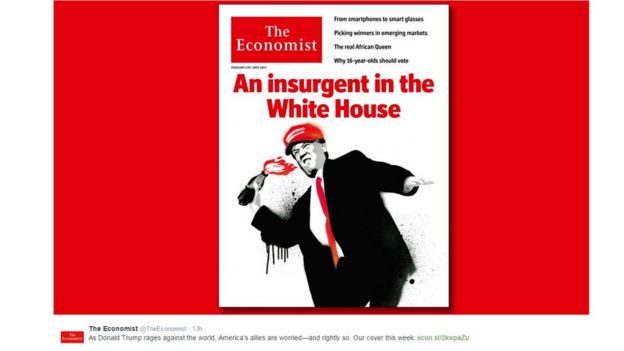 Cover shows Donald Trump throwing a petrol bomb below the words 