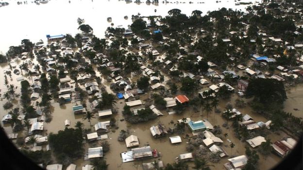 Aerial pictures of one of the worst-affected flood areas in upper Burma, in the town of Kalay