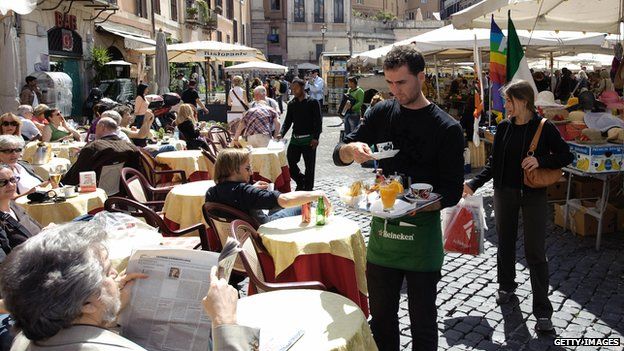 Coffee being served outside a cafe in Italy