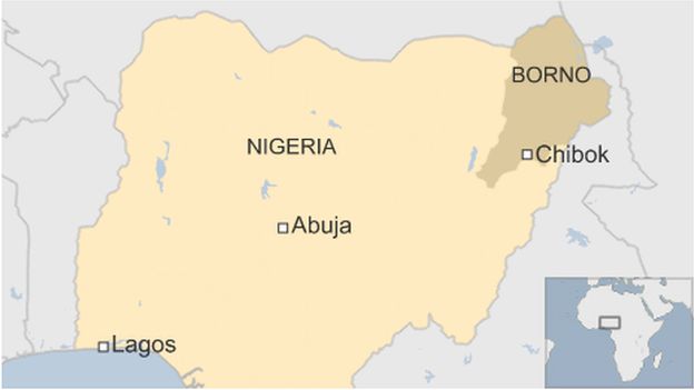 A map showing Chibok in Nigeria