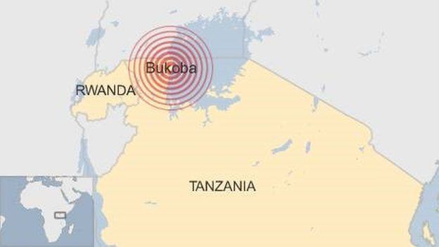 Map showing Tanzania and Bukoba, where earthquake hit in September 2016