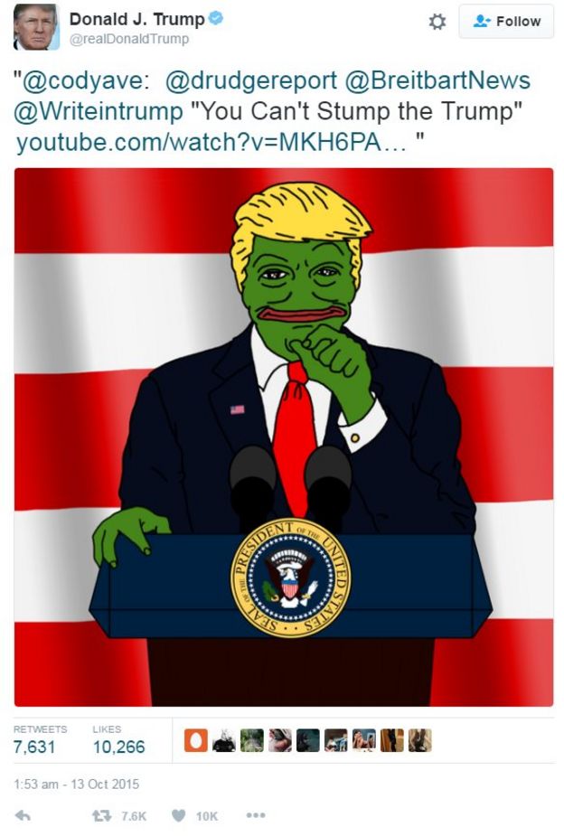 Donald Trump re-tweeted a Pepe-style cartoon of himself
