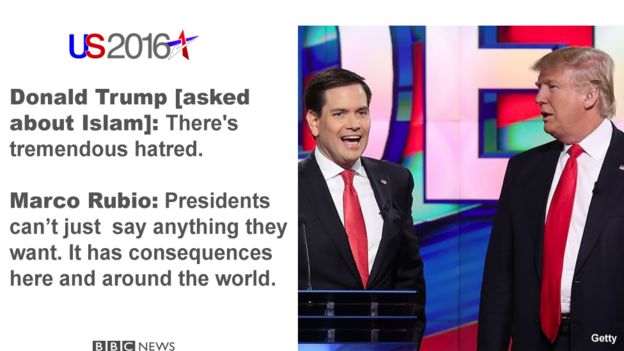 US election 2016: Trump and Rubio row over Islam 'hate US election 2016: Trump and Rubio row over Islam 'hate