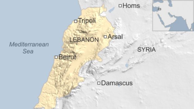 Map of Lebanon showing location of Arsal