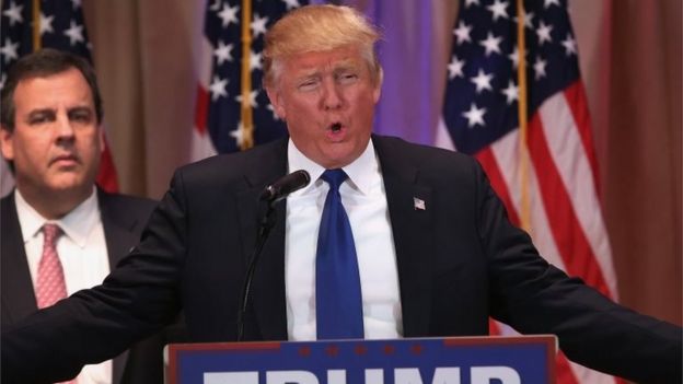 Republican Presidential frontrunner Donald Trump speaks to the media at his Mar-A-Lago Club on Super Tuesday, on 1 March 2016 in Palm Beach, Florida.