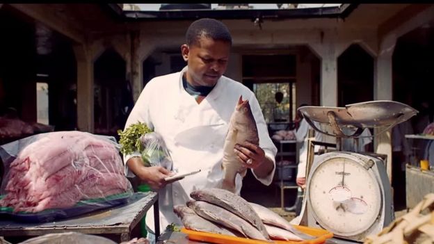 Chef buying fish