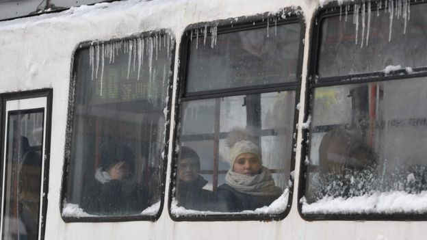 A freezing tram in Bucharest, 11 Jan 16