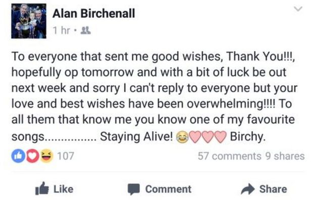 A Facebook post by Alan Birchenall