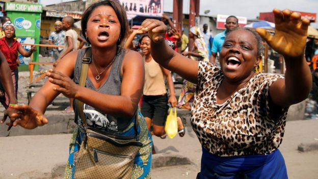 Residents chant slogans against Congolese President Joseph Kabila during demonstrations in the streets of the Democratic Republic of Congo