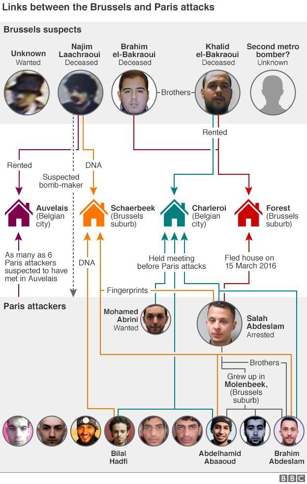 Links between Paris and Brussels attacks graphic