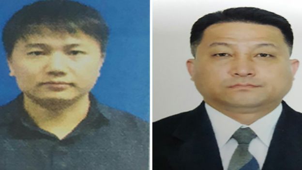 Passport photos of Kim Uk II and Hyon Kwang Song, handed out by Malaysian police on 22 February 2017