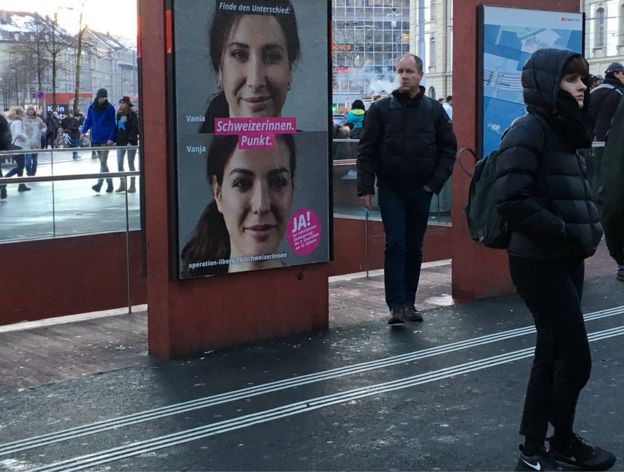 A campaign poster shows Vanja who is Swiss and Vania who is not