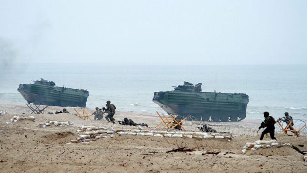 Soldiers take part in Nato military exercises in Ustka, northern Poland, on 16 June, 2016