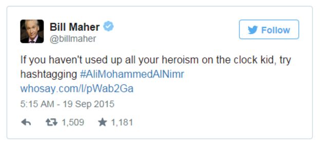 If you haven't used up all your heroism on the clock kid, try hashtagging #AliMohammedAlNimr