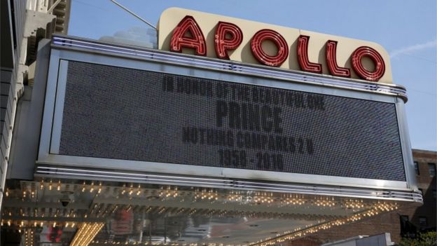 A sign at the Apollo Theatre in New York reads: