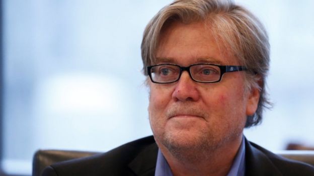 Stephen Bannon, pictured during a meeting at Trump Tower in New York, US, on 20 August 2016