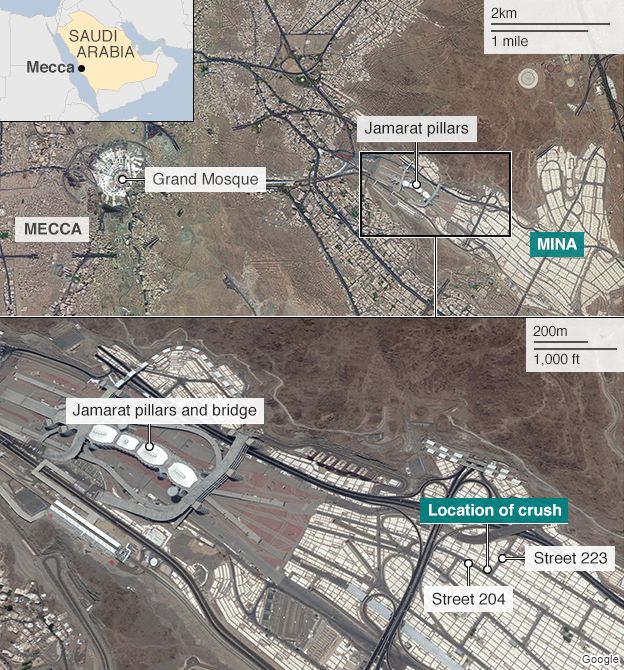 Map showing location of Hajj crush - 24 September 2015