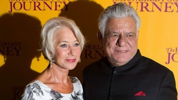 Om Puri akiwa na mwigizaji Helen Mirren katika The Hundred-Foot Journey