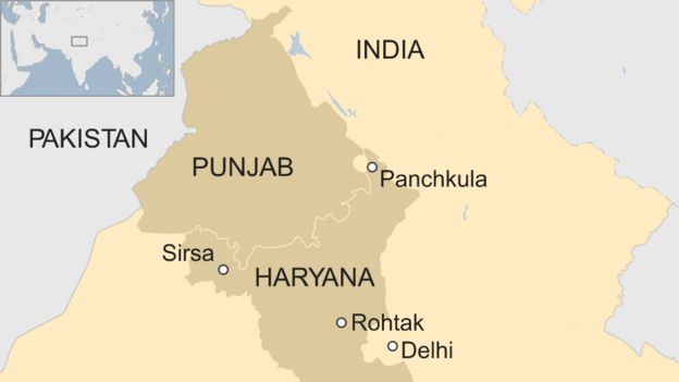 A BBC map showing Sirsa and Rohtak in Haryana