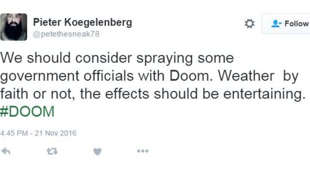 Tweet poking fun at the Doom insecticide debacle.