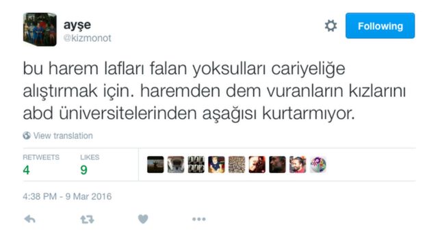 Tweet in Turkish from @kizmonot