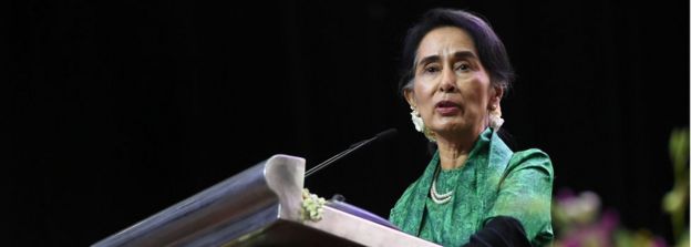 Myanmar State Counsellor Aung San Suu Kyi speaks to the Myanmar Community in Singapore during a meet session on 1 December 2016.