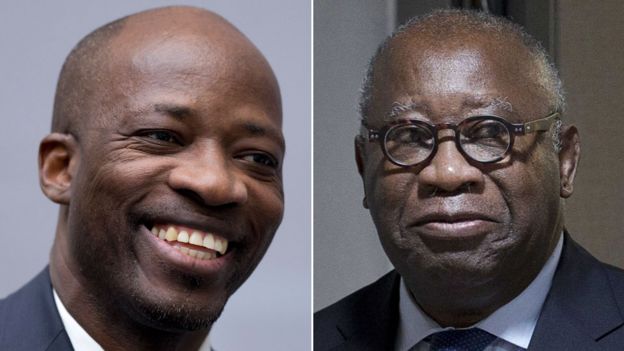 A composite image showing former Ivory Coast militia leader Charles Ble Goude and ex-President Laurent Gbagbo