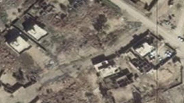 Satellite image showing destruction in the Iraqi village of Jumeili (January 2016)